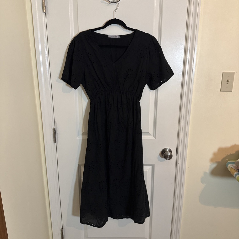 Valentina Naldi Made In Italy Black Cotton Eyelet Dress Large Cottage Core Boho